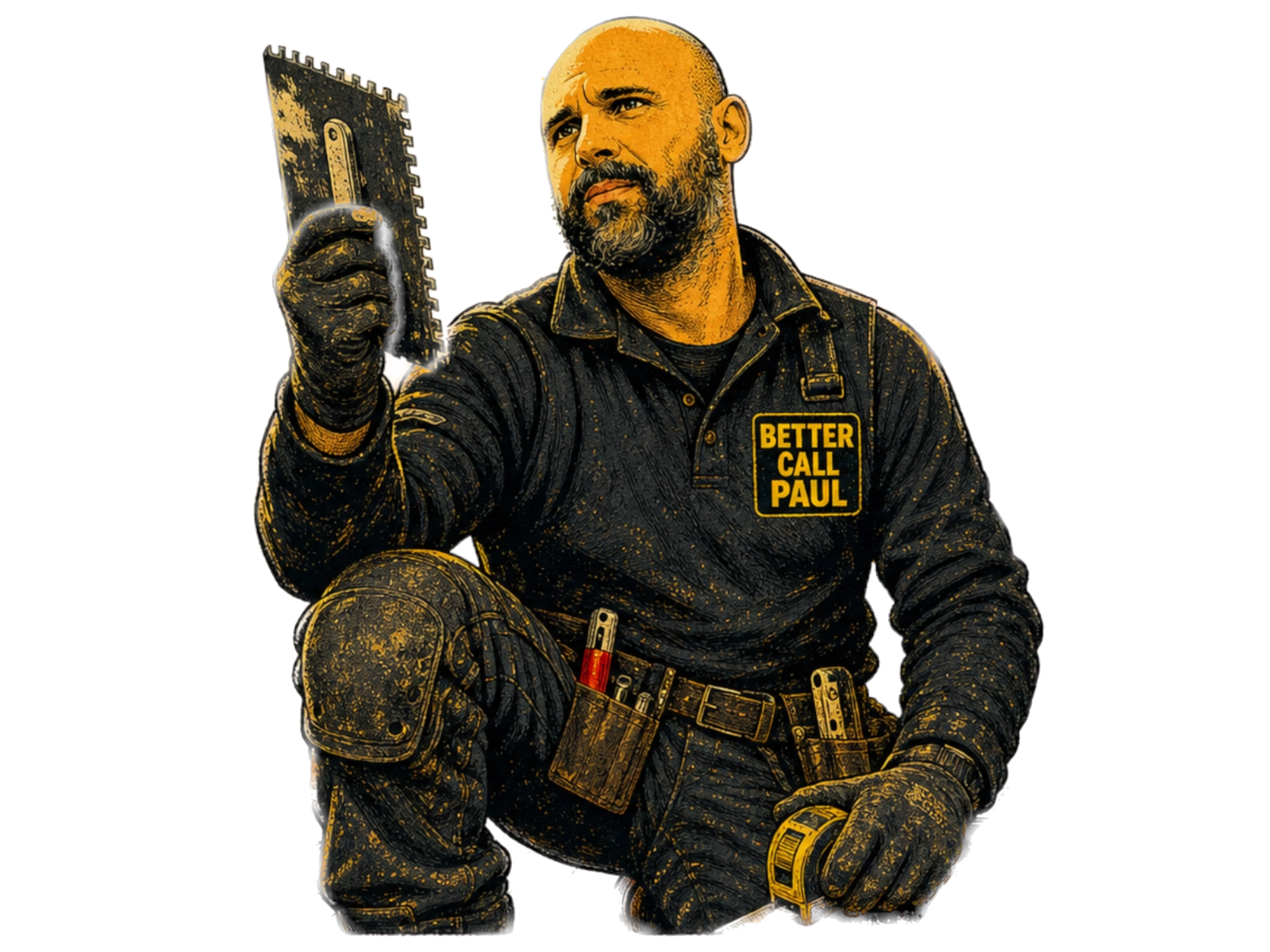 Illustrated Paul holding a flooring trowel